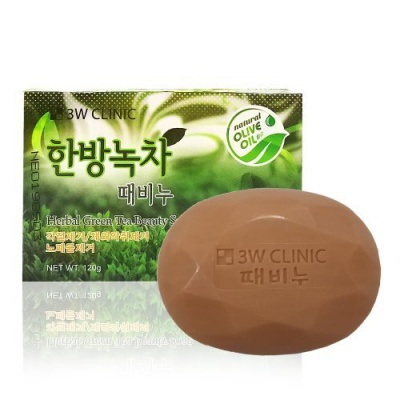 Мыло для лица и тела зеленый чай 3W Clinic Herbal Green Tea Beauty Soap 