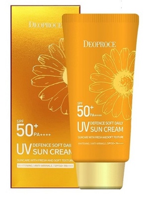 Крем для лица солнцезащитный с ромашкой DEOPROCE UV DEFENCE SOFT DAILY SUN CREAM SPF50+ PA++++ 70